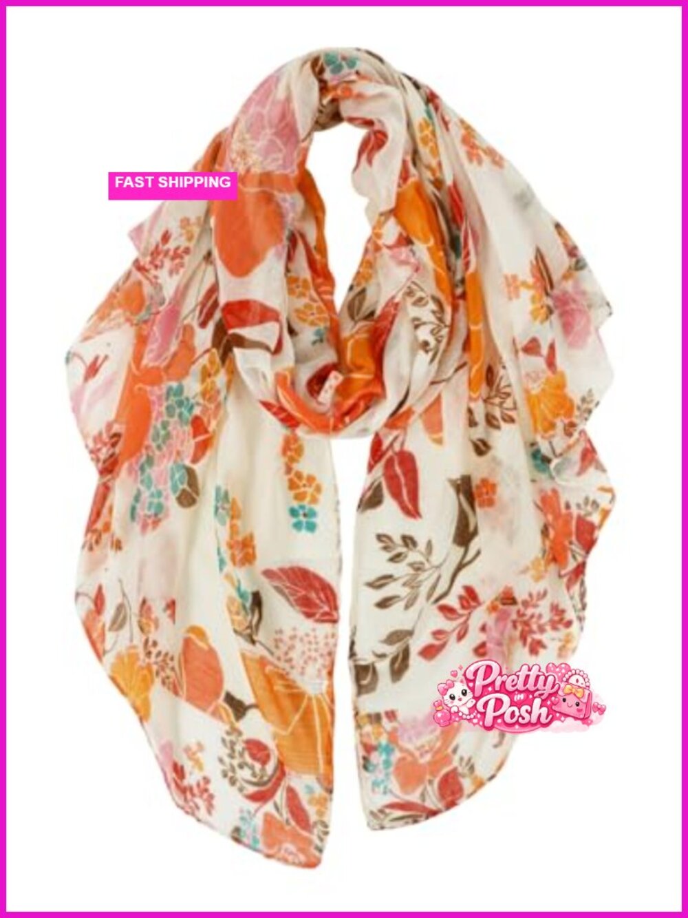 Lightweight Floral Print Cotton Feel Scarf Shawl Wrap for Women